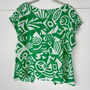 Alice & Trixie Silk Abstract Green and White Open Back Top Women's Size Medium